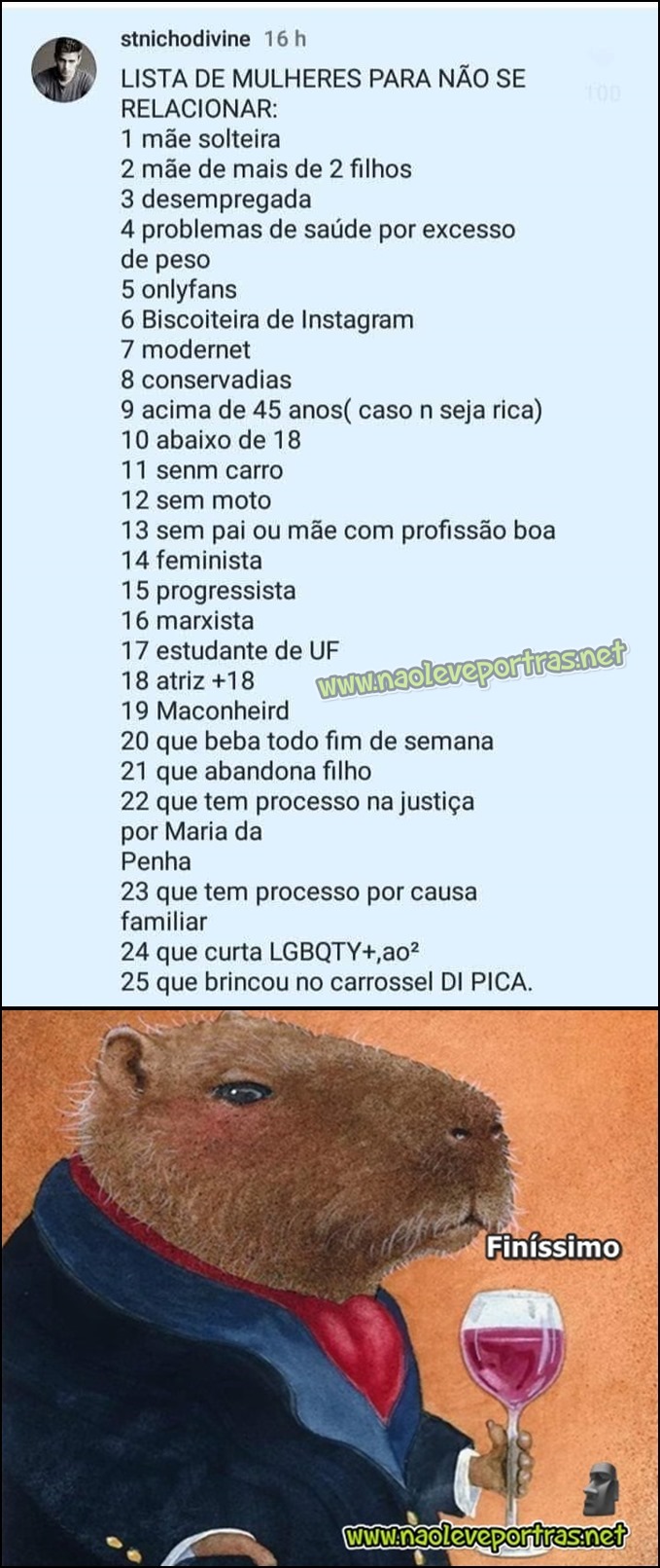 lista de mulheres para nao se relacionar