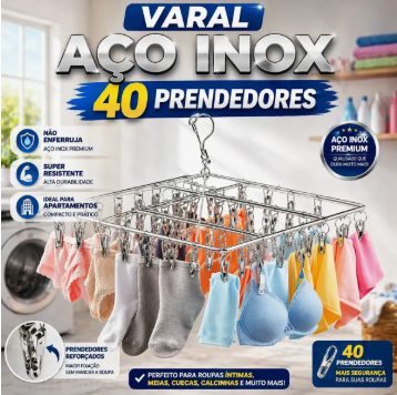 Varal Para Roupas Íntimas em Aço Inox com 40 Prendedores Reforçado