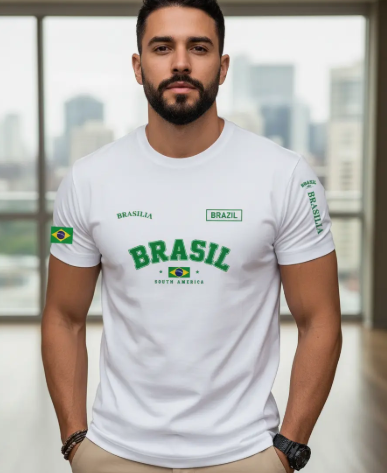 Camiseta Básica Estampa Brasil 100% Algodão