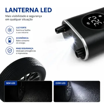 Mini Compressor De Ar Digital Portátil com Lanterna Led