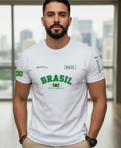 Camiseta Básica Estampa Brasil 100% Algodão